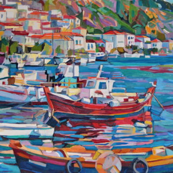 Pintura intitulada "Fishing boats" por Maja Djokic Mihajlovic, Obras de arte originais, Óleo