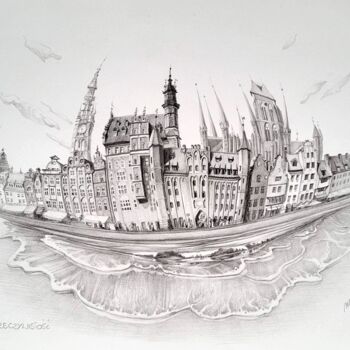 Tekening getiteld "Gdańsk. Zakrzywiona…" door Maja Wolf, Origineel Kunstwerk, Potlood