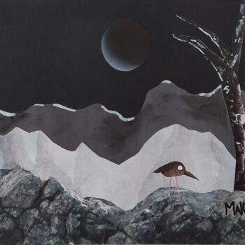 Collages titulada "Rêve de montagne ar…" por Makalo, Obra de arte original, Collages Montado en Panel de madera