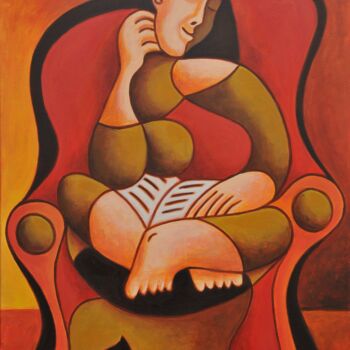 Painting titled "Dreaming woman" by Zsolt Malasits, Original Artwork, Oil Mounted on Wood Stretcher frame