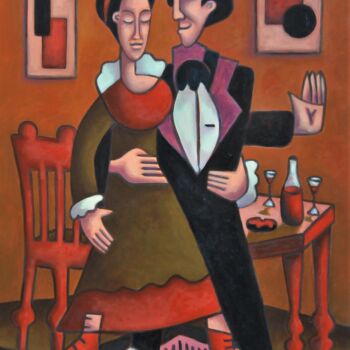 Painting titled "Last tango in Paris" by Zsolt Malasits, Original Artwork, Oil Mounted on Wood Stretcher frame