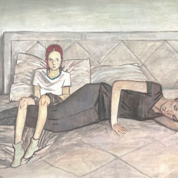 Schilderij getiteld "Mother sleeps" door Polina Malidovskaia, Origineel Kunstwerk, Olie