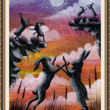 Schilderij getiteld "Fighting rabbits" door Malik Bennouar, Origineel Kunstwerk, Acryl