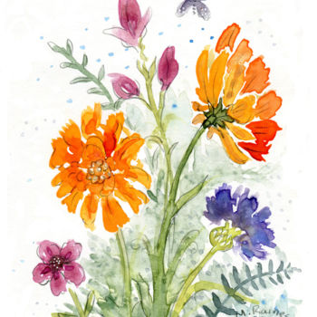 Painting titled "Wildflowers" by Malinda Ann Raines, Original Artwork, Watercolor