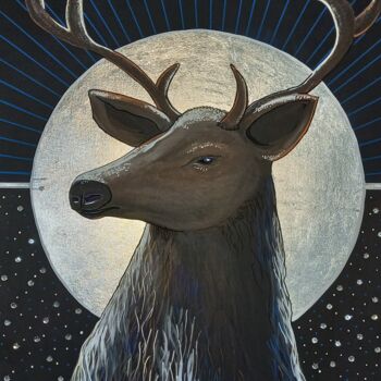 Painting titled "CERF" by Mallory Ramet, Original Artwork, Acrylic Mounted on Wood Stretcher frame