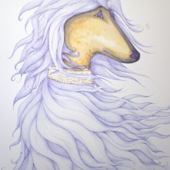 Drawing titled "Levrier" by Mallory Ramet, Original Artwork, Ballpoint pen Mounted on Wood Stretcher frame