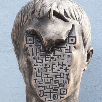 Skulptur mit dem Titel ""QR Identity"" von Mammad Rashidov, Original-Kunstwerk, Gips