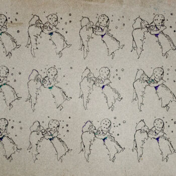 Drawing titled "Angels with ball in…" by Mandy Sand, Original Artwork, Ink