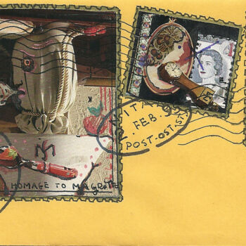 Tekening getiteld "Envelop and stamps" door Mandy Sand, Origineel Kunstwerk, Inkt