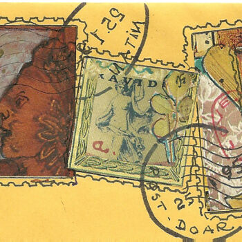 Dessin intitulée "Envelop and stamps…" par Mandy Sand, Œuvre d'art originale, Encre