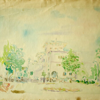 Painting titled "Palace Peles" by Mandy Sand, Original Artwork, Watercolor