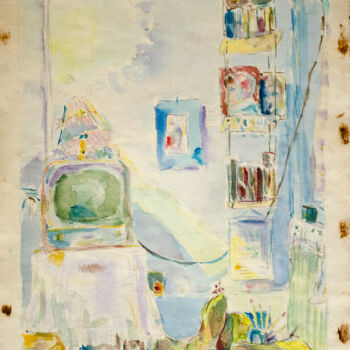 Schilderij getiteld "Mandy's apartment" door Mandy Sand, Origineel Kunstwerk, Aquarel