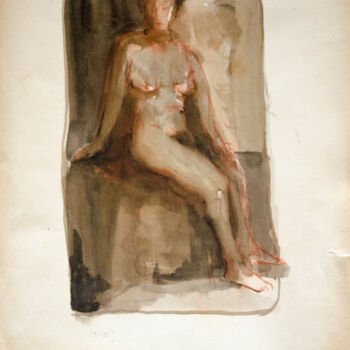 Peinture intitulée "Sitting Nude 6" par Mandy Sand, Œuvre d'art originale, Aquarelle