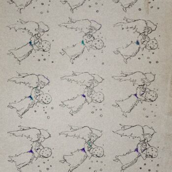 Tekening getiteld "Angels with ball" door Mandy Sand, Origineel Kunstwerk, Inkt