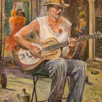 Painting titled "Music in the Street…" by Manfred Rapp, Original Artwork, Oil