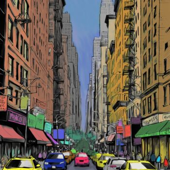 Digital Arts titled "Downtown New York" by Mankdhani, Original Artwork, AI generated image