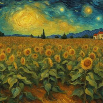 Digital Arts titled "Sunflower Garden on…" by Mankdhani, Original Artwork, AI generated image