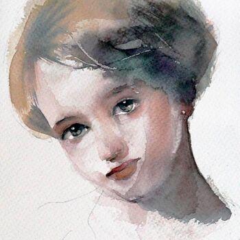 Painting titled "Bambina con orecchi…" by Manu Toxxic, Original Artwork, Watercolor