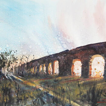 Painting titled "The aqueduct - Roma…" by Manu Toxxic, Original Artwork, Watercolor