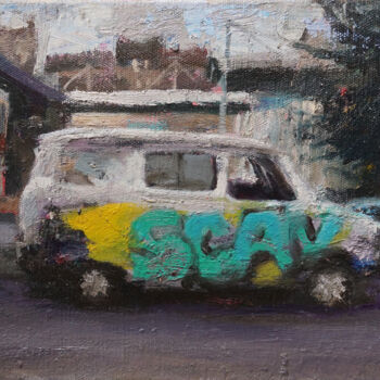 Painting titled "Tags sur caisse" by Manuel Leonardi, Original Artwork, Oil