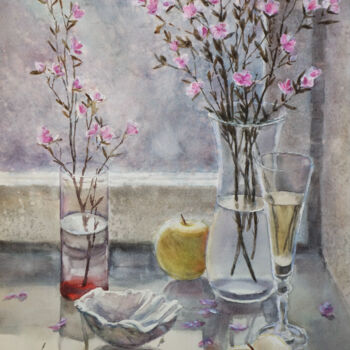 Pintura intitulada "Spring still-life w…" por Igor Manukhov, Obras de arte originais, Aquarela