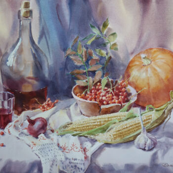 Pintura intitulada "Autumn still-life w…" por Igor Manukhov, Obras de arte originais, Aquarela