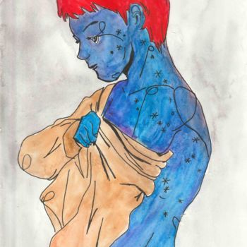 Ζωγραφική με τίτλο "Blues boy" από Manuwolves, Αυθεντικά έργα τέχνης, Ακουαρέλα