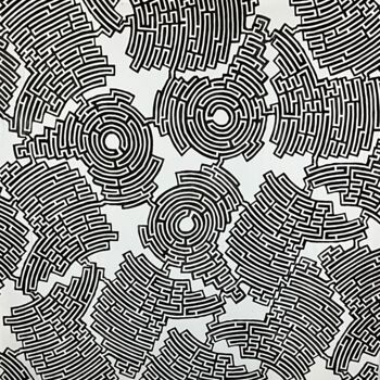 Druckgrafik mit dem Titel "Labyrinth #7" von Michael E. Voss, Original-Kunstwerk, Linoldrucke Auf Keilrahmen aus Holz montie…