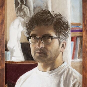 Painting titled "Self-Portrait - 2013" by Michael E. Voss, Original Artwork, Oil Mounted on Other rigid panel