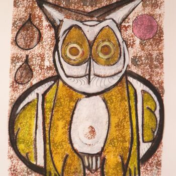 Drawing titled "Owl of the Castel" by Marc Bulyss, Original Artwork, Ink