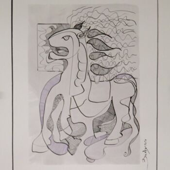Drawing titled "Daton Cheval" by Marc Bulyss, Original Artwork, Ink