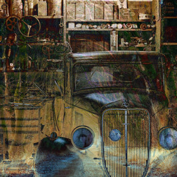 Digitale Kunst mit dem Titel "Old Car and Ladies" von Marc Bulyss, Original-Kunstwerk, Fotomontage