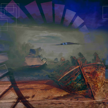 Digital Arts titled "Black Trout Boat" by Marc Bulyss, Original Artwork, Digital Painting