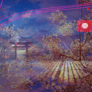 Arts numériques intitulée "Japan Cherry tree" par Marc Bulyss, Œuvre d'art originale, Peinture numérique