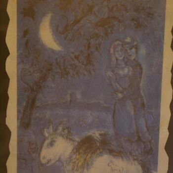 Incisioni, stampe intitolato "LOS NOVIOS SOBRE CA…" da Marc Chagall, Opera d'arte originale, Serigrafia