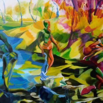 Картина под названием "Parc Josaphat 6" - Marc Declercq, Подлинное произведение искусства, Масло