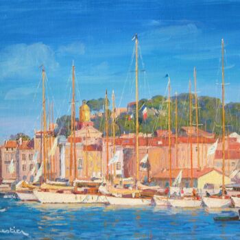 Картина под названием "The Harbor of Saint…" - Marc Forestier, Подлинное произведение искусства, Масло Установлен на Деревян…