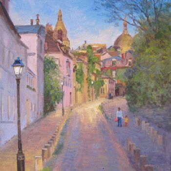 Peinture intitulée "Street in Montmartre" par Marc Forestier, Œuvre d'art originale, Huile Monté sur Châssis en bois