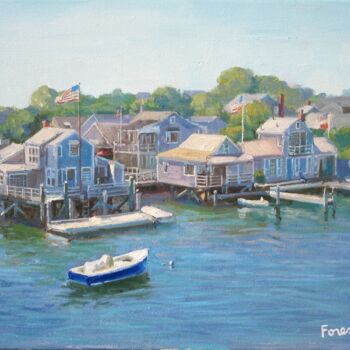 Картина под названием "Nantucket Harbor, N…" - Marc Forestier, Подлинное произведение искусства, Масло Установлен на Деревян…