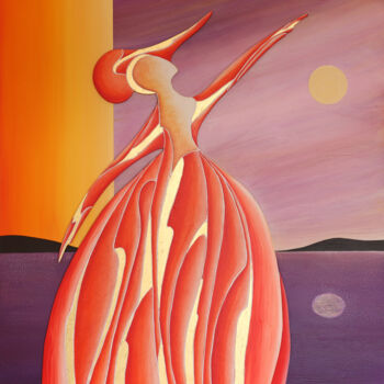 Peinture intitulée "Danse avec la lune…" par Marcel Dorthe, Œuvre d'art originale, Pigments Monté sur Panneau de bois