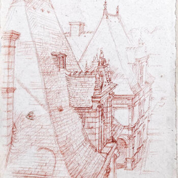 Drawing titled "Château de Villandry" by Marcel Duruflé, Original Artwork, Conté Mounted on Cardboard