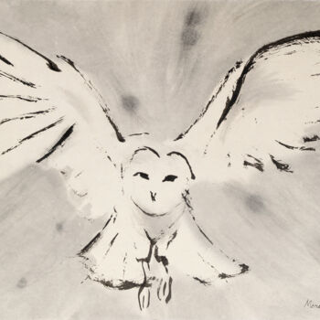 Dessin intitulée "The white owl" par Marcel Garbi, Œuvre d'art originale, Encre