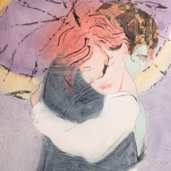 Peinture intitulée "A hug in the rain" par Marcel Garbi, Œuvre d'art originale, Encre