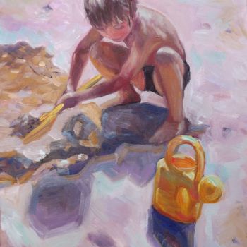 Painting titled "Enfant a la plage" by Marcela Bausson, Original Artwork, Oil