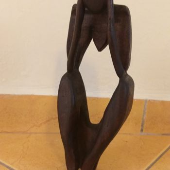 Γλυπτική με τίτλο "Pensador" από Márcio França, Αυθεντικά έργα τέχνης, Ξύλο