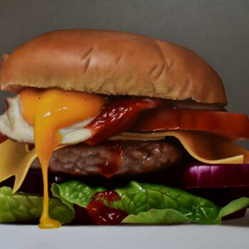 Painting titled "Hamburger" by Marco Amore, Original Artwork, Oil Mounted on Wood Stretcher frame