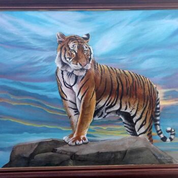 Painting titled "TIGRE DE BENGALA" by Marco Antonio Zeledón Truque, Original Artwork, Oil Mounted on Wood Stretcher frame
