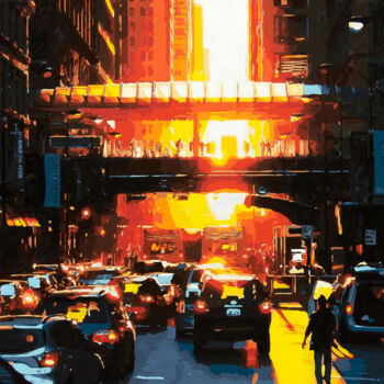 Painting titled "Chicagohenge" by Marco Barberio, Original Artwork, Acrylic Mounted on Wood Stretcher frame