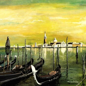 「Venise」というタイトルの絵画 Marco Dalèsによって, オリジナルのアートワーク, オイル ウッドストレッチャーフレームにマウント