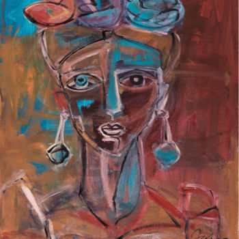 Malerei mit dem Titel "Frida em Vermelho,…" von Marcus Jacobina, Original-Kunstwerk, Acryl